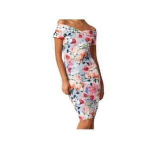 ASOS  PAPER DOLLS Floral Bardot Pencil Off The Shoulder Spring Dress Size 10